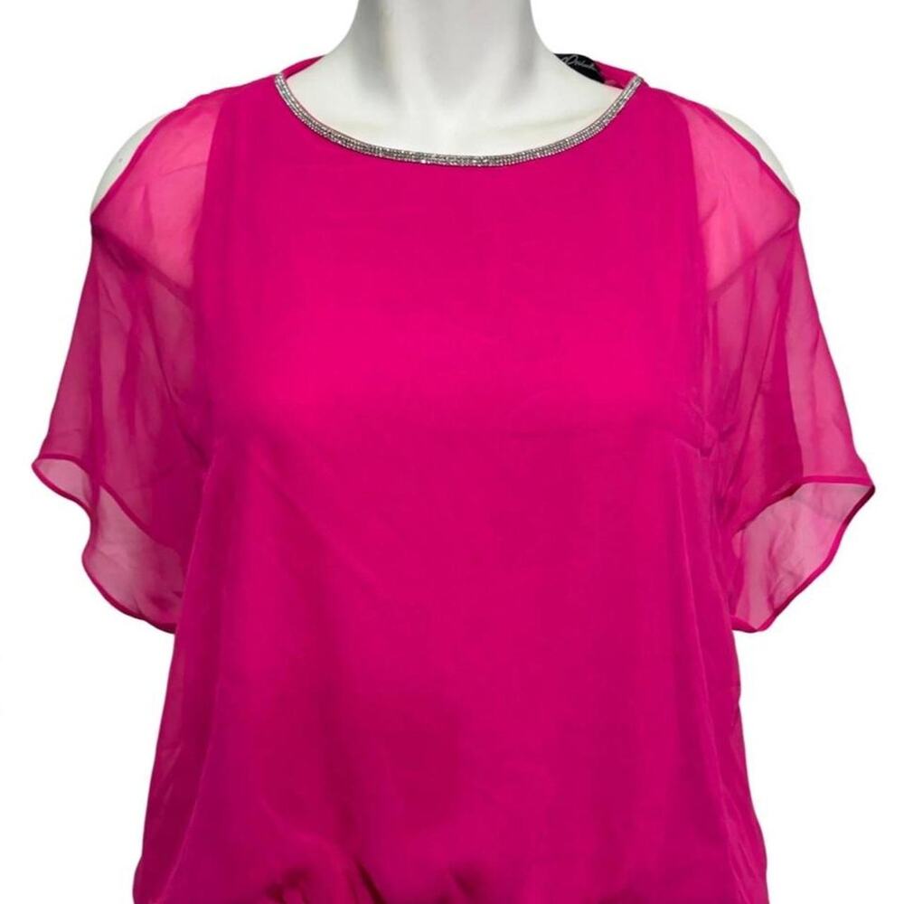 Prelude Women's XL Pink Sheer Blouse with Rhinestone Trim